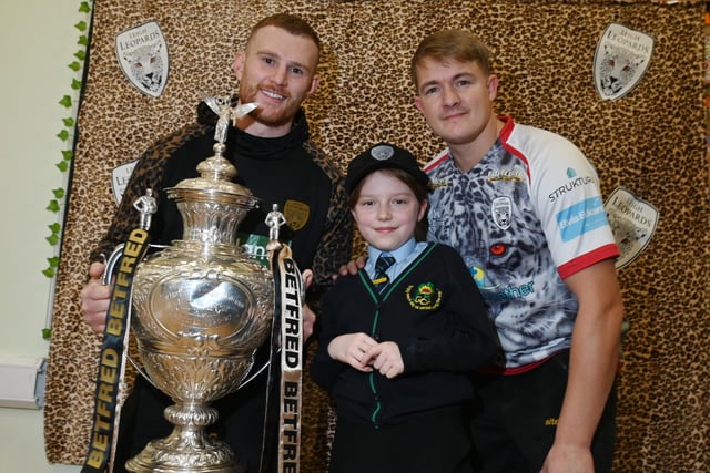 Parents were invited in to meet the Leigh Leopards' player and see the trophy.