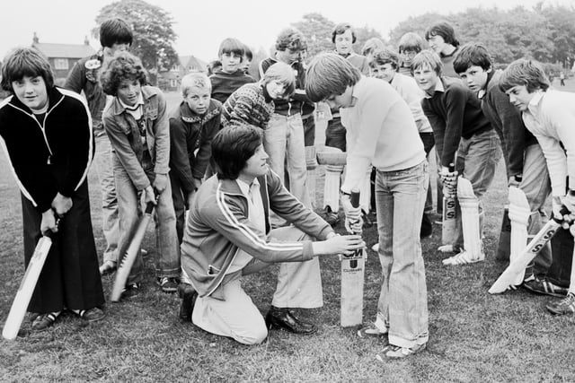 Juniors learning the skills at Standish Cricket Club in 1979.