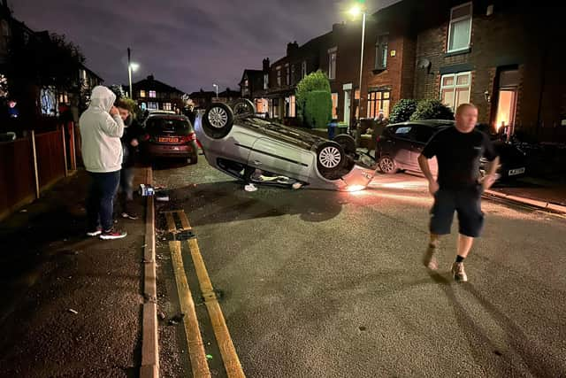 The car landed on its roof