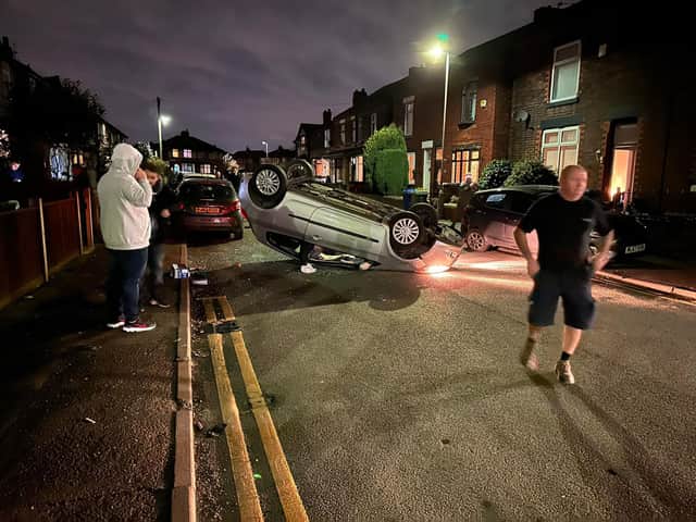 The car landed on its roof