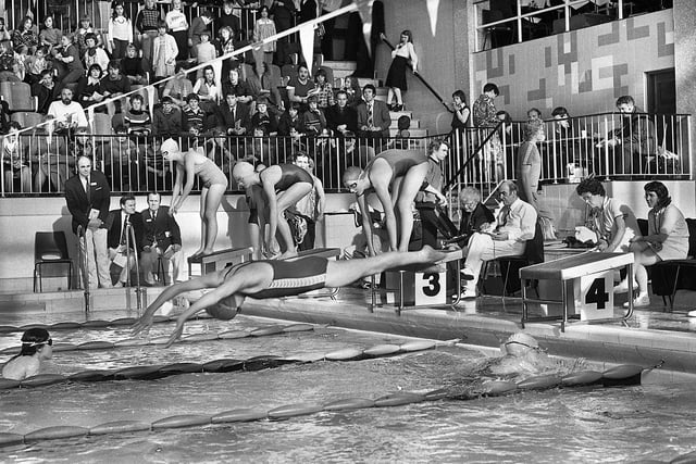 A relay event at the English Schools Swimming International organised by local teachers at Wigan International Pool on Saturday the 20th of March 1976. Teams taking part were from England, Scotland, Wales, Northern and Southern Ireland and West Germany.