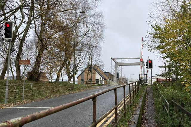 The swing bridge in Leigh, which bisects Slag Lane and Plank Lane