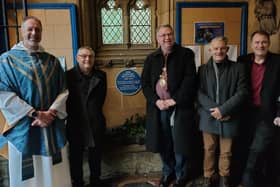 Dignitaries at the parish church unveiling of the Ernest Bullock plaque