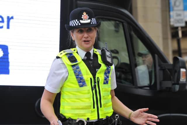 Chief Supt Emily Higham, Wigan’s district commander delivering a briefing in the town centre