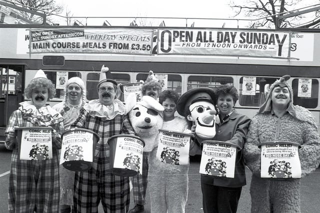 The second Red nose Day under way in Wigan 1989