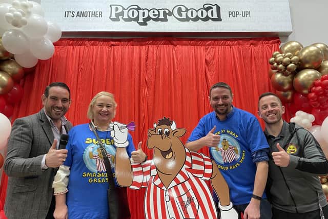 From left: John Norcott, game show host; Liz Douglas, Roots and Branches Social Enterprise; David Baxter, Wigan and Leigh Community Charity; Alex Winstanley, Happy Smiles CIC