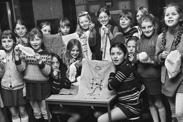 A needlework class at St. James Road County Primary School, Orrell, on Tuesday 8th of February 1972.