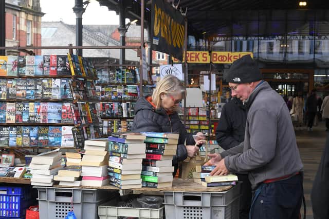 Derek Walsh on Derek's Books stall, Preston Market