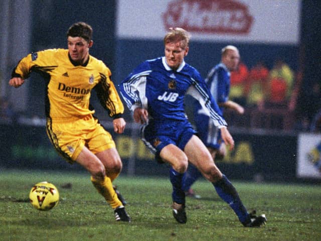 RETRO - WIGAN - 1998 - Wigan Athletic (blue kit) take on Fulham at Springfield, Wigan.  1st December 1998.