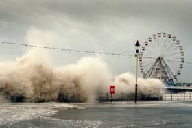 A combination of hide tide and gale force winds caused Blackpool promenade to be closed in this dramatic scene from 1998