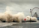 A combination of hide tide and gale force winds caused Blackpool promenade to be closed in this dramatic scene from 1998