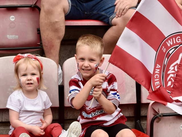 Wigan Warriors fans at the DW Stadium for the Challenge Cup quarter-final tie against Warrington Wolves.