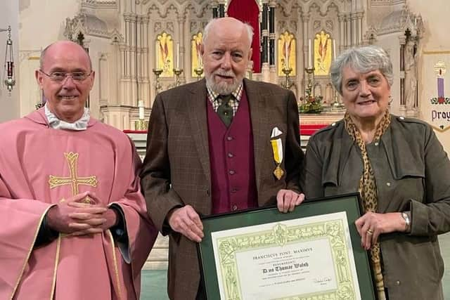 Tom Walsh was given the Benemerenti Award during a service at St Patrick's Church in Scholes