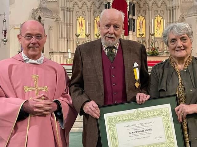 Tom Walsh was given the Benemerenti Award during a service at St Patrick's Church in Scholes