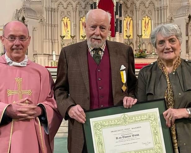 Tom Walsh was given the Benemerenti Award during a service at St Patrick's Church in Scholes