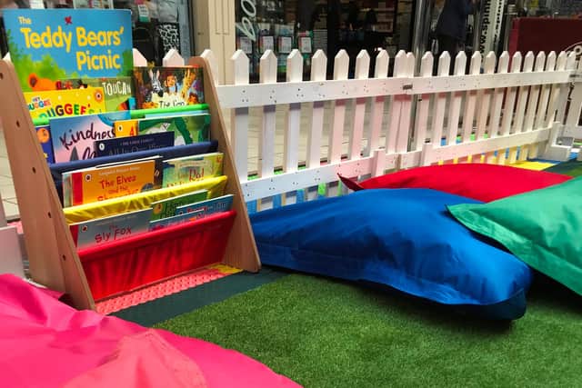 A cosy reading corner in the picnic and play area at Spinning Gate shopping centre in Leigh