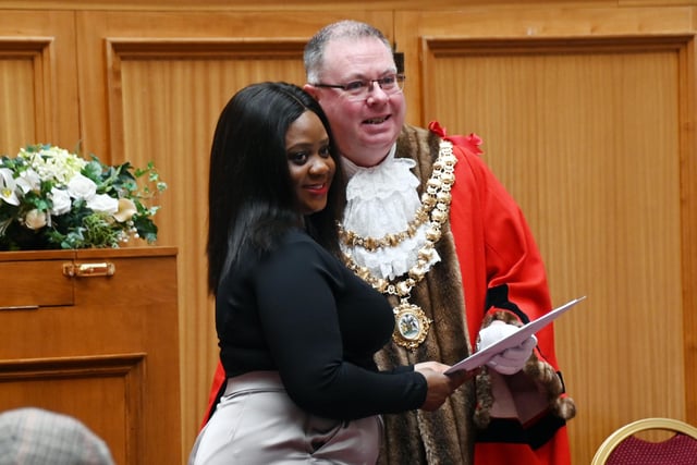 The Mayor of Wigan Coun Kevin Anderson welcomes Wigan's new British Citizens as certificates were presented at the monthly British Citizenship ceremony held at Wigan Town Hall.