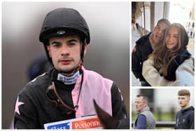 Jockey Stefano Cherchi has died following a recent fall in Australia. (Inset top right: with girlfriend Brittany Fallon. Inset bottom right: Brittany's dad Kieran and her brother Cieren)