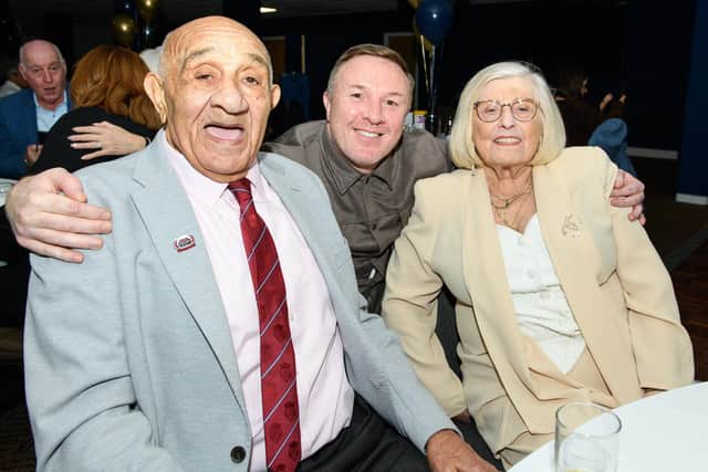 Sir Billy and Lady Joan Boston with Wigan Warriors CEO Kris Radlinski earlier this year