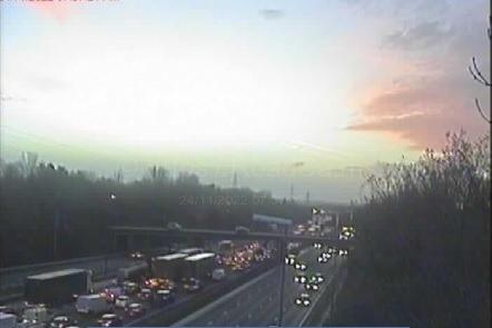 One lane is closed after an accident on the M6 southbound between junctions J21A and J21 this morning (Thursday, November 24)
