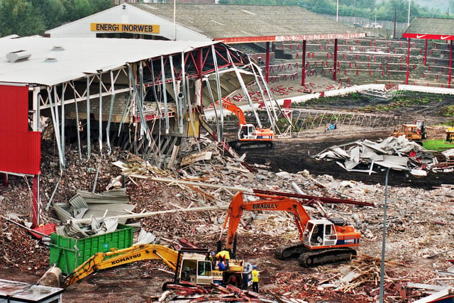 The demolition of Central Park in September 1999.
The home of Wigan Rugby League Club for 97 years was to make way for a Tesco supermarket.