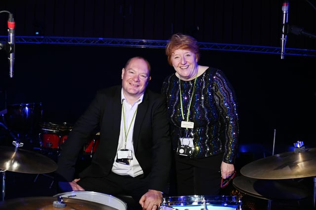 Head of Wigan Music Service David Little, left, and assistant head Sharon Daryby Purcell.   Wigan Youth Jazz Orchestra and Wigan Youth Concert Band perform to 2000 primary school pupils from the Wigan borough, at the Gala Concert held at Robin Park Leisure Centre, Wigan.  The annual event is organised by Wigan Music Service.