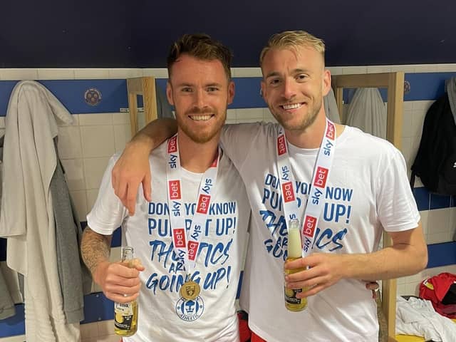 Tom Naylor celebrates with Jack Whatmough