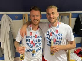 Tom Naylor celebrates with Jack Whatmough