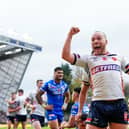 Wigan Warriors winger Liam Marshall in action for England