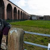 Podcaster Jean Lord under the Whalley Arches on Ridding Lane. Photo: Kelvin Stuttard