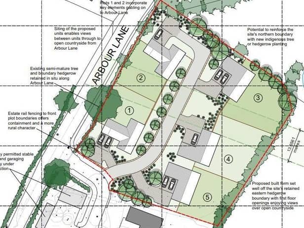 Plan for five houses on grassland in Standish
