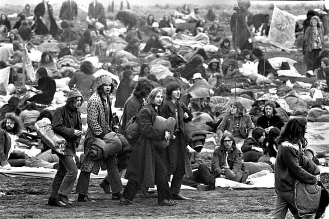Music fans arriving for the Bickershaw Festival in 1972. 