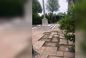 The war memorial garden at Lowton St Mary's CE Church after stone flags were torn up and stolen