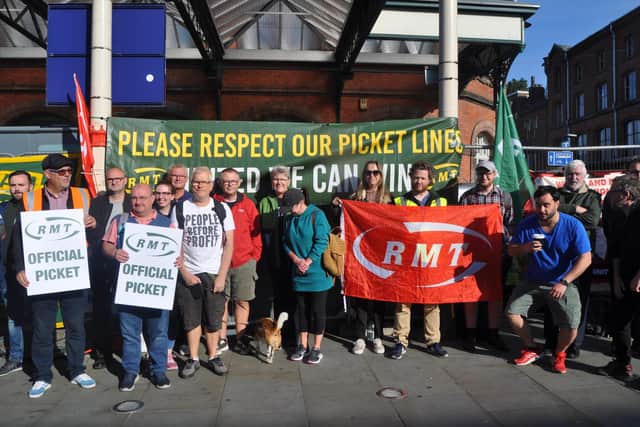Picketers outside Wallgate station