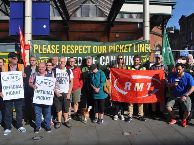 Picketers outside Wallgate station