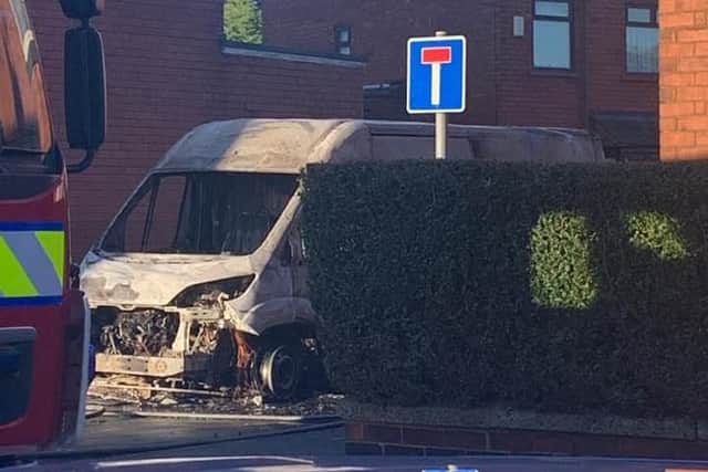 The van which caught fire