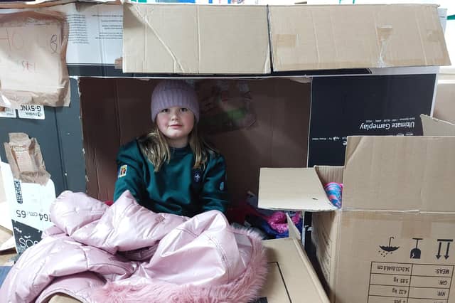 Cubs created a cardboard city for the sleepover