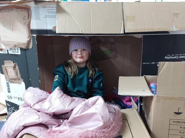 Cubs created a cardboard city for the sleepover
