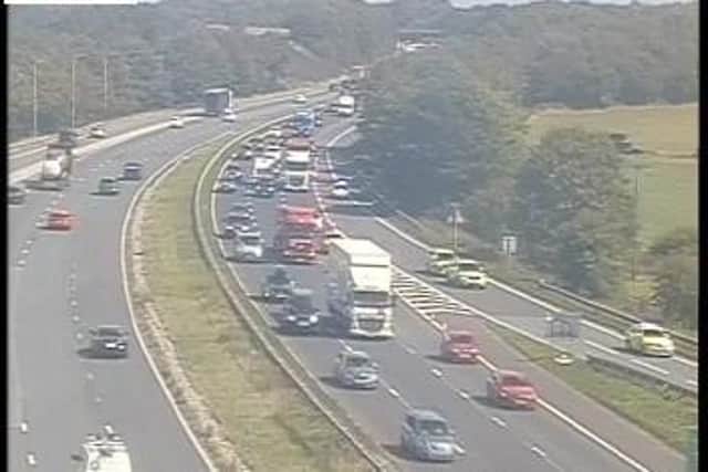 A crash closed an exit slip road on the M56, resulting in long delays (Credit: National Highways)