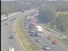 A crash closed an exit slip road on the M56, resulting in long delays (Credit: National Highways)