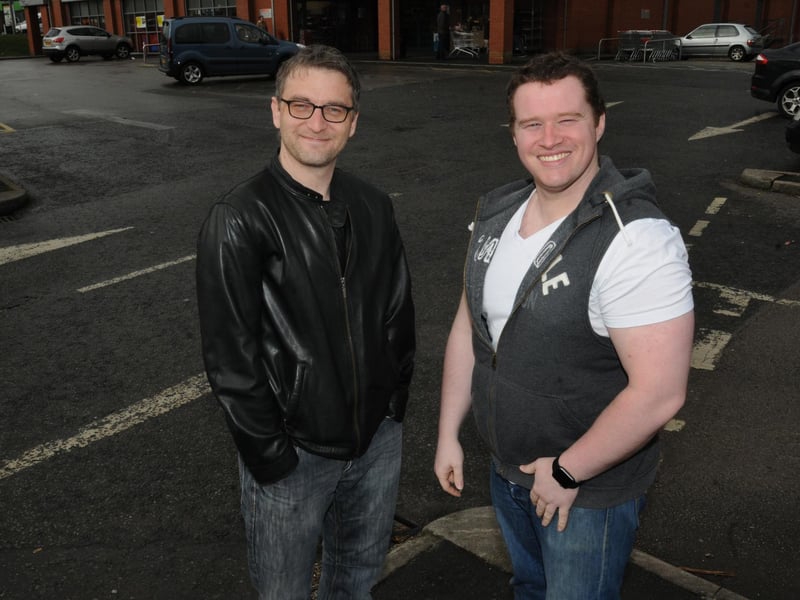 Film writer and producer David Stokes and Iain Cash, right, had made a short film on the location of Iceland and Home Bargains car park, Platt Bridge