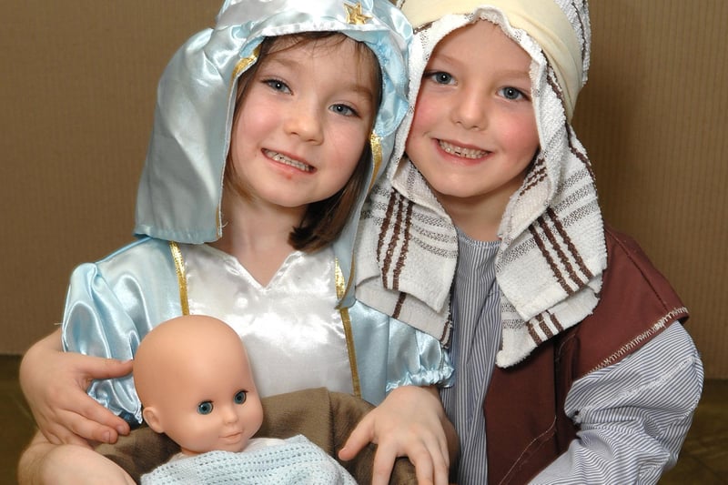 St Mark's CE Primary School, Newtown - Year One and Two's nativity It's A Baby.  Alex and Billy as Mary and Joseph .