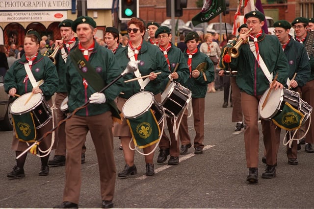 2000 - Wigan Scout Band lead the annual St George's Day Parade through town.