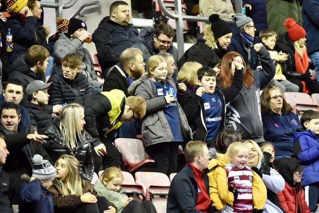 Wigan Warriors fans inside the DW Stadium for the game against Wakefield.