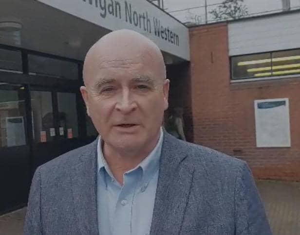RMT General Secretary Mick Lynch in Wigan last month to address a public meeting about planned ticket office closures