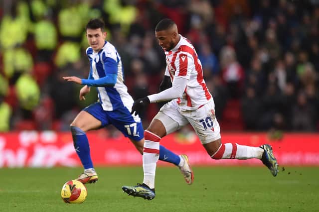 Jamie McGrath during a rare run-out for Latics in an FA Cup tie at Stoke in February 2022