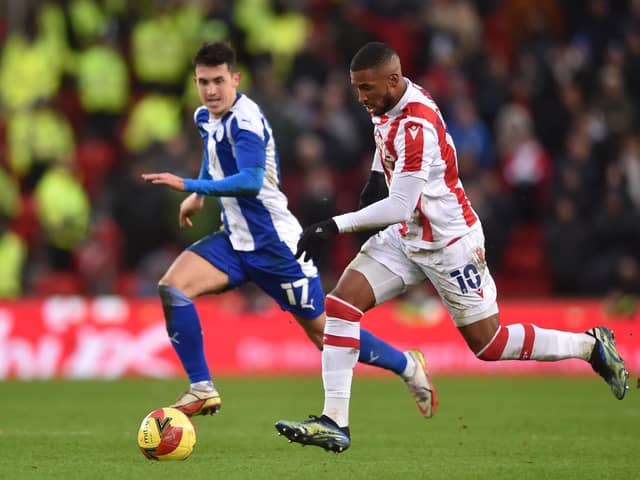 Jamie McGrath during a rare run-out for Latics in an FA Cup tie at Stoke in February 2022