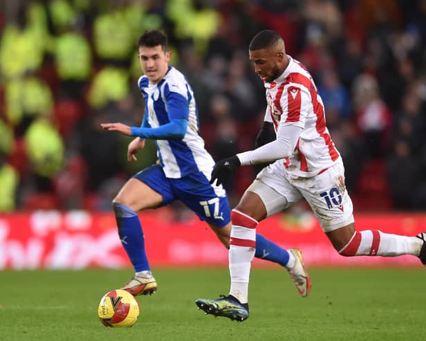 Jamie McGrath during a rare run-out for Latics in an FA Cup tie at Stoke in February 2022