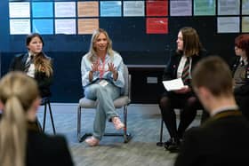 Actor Shannon Lavelle chats to students in the Drama department at St John Fisher