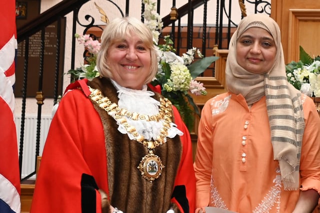 The Mayor of Wigan Coun Marie Morgan welcomes new citizens to the borough at the monthly British Citizenship ceremony, held at Wigan Town Hall.